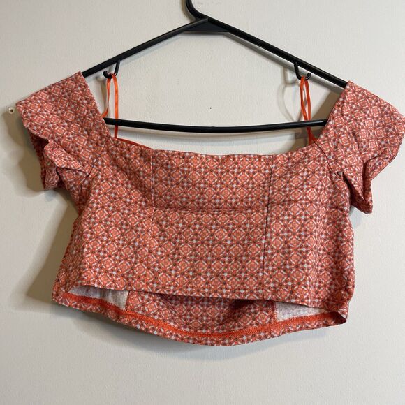 Free People Sz M Lucky Now Brami Off the Shoulder Notched Crop Top Boho Festival - Picture 3 of 4